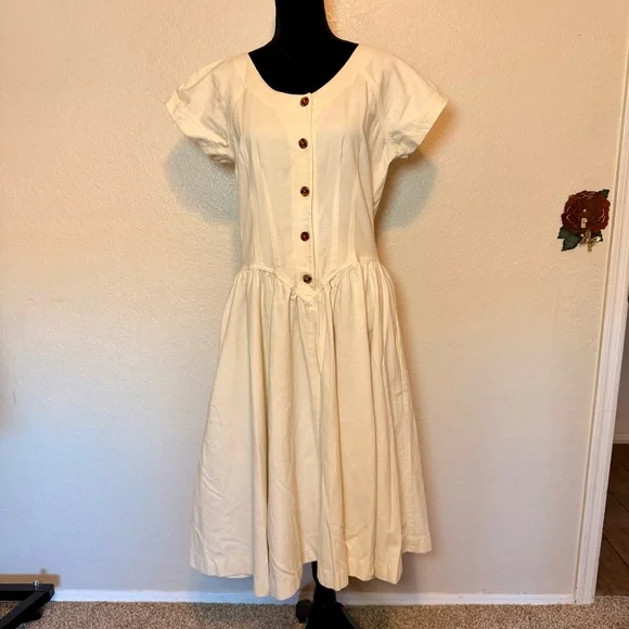 Vintage 1990โs Chorus Blues Cream Denim Prairie Dress Size 12 - Picture 13 of 13